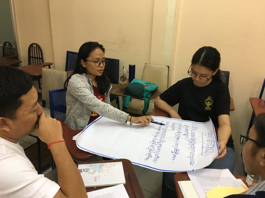 Cambodian students share ideas at a pre-departure workshop