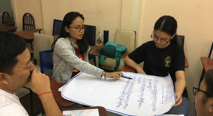 Cambodian students share ideas at a pre-departure workshop
